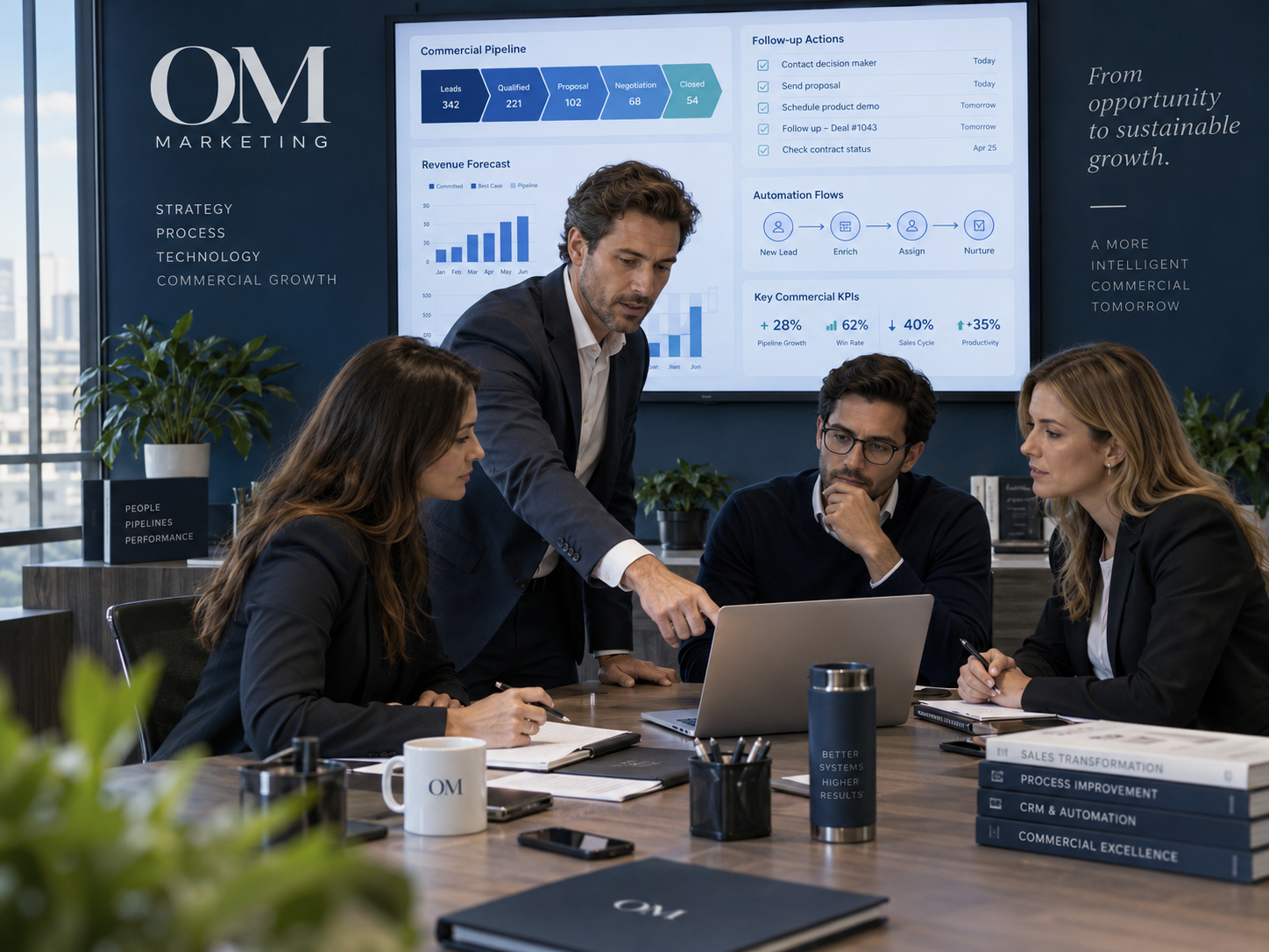 Sesión de trabajo de consultoría comercial y transformación digital en equipo